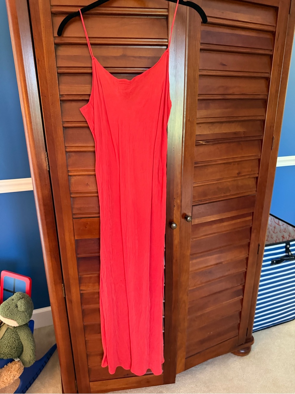 J. Crew Coral-Red Slip Maxi Dress with Spaghetti Straps